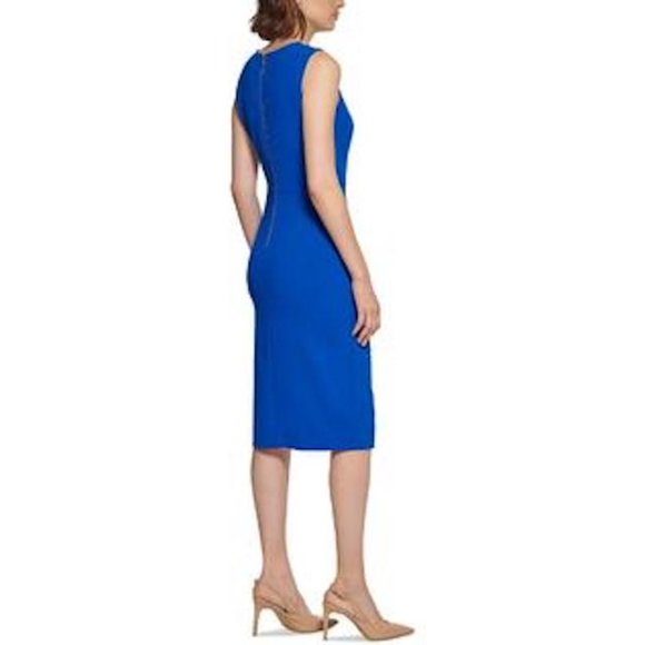 NWT $134 CALVIN KLEIN Women 12 Button-Trim Pleated Sheath Stretch Midi Dress - Picture 7 of 7